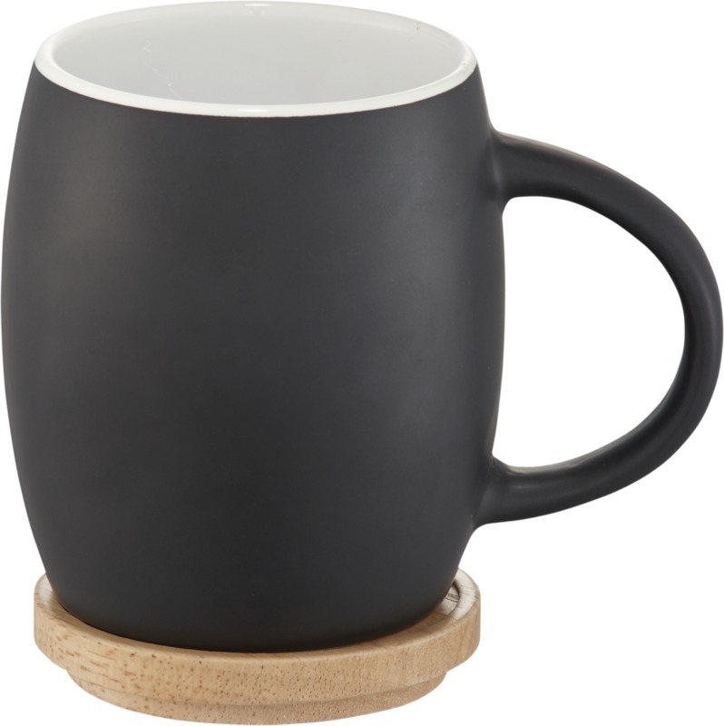 Hearth 400 ml Keramiktasse mit Holz Untersetzer – schwarz