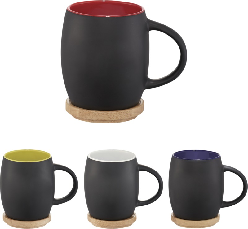 Hearth 400 ml Keramiktasse mit Holz Untersetzer