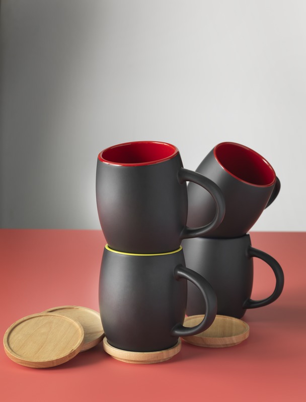Hearth 400 ml Keramiktasse mit Holz Untersetzer