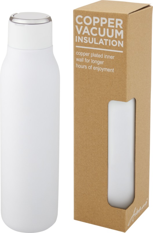 Marka 600 ml Kupfer-Vakuum Isolierflasche mit Metallschlaufe – weiss
