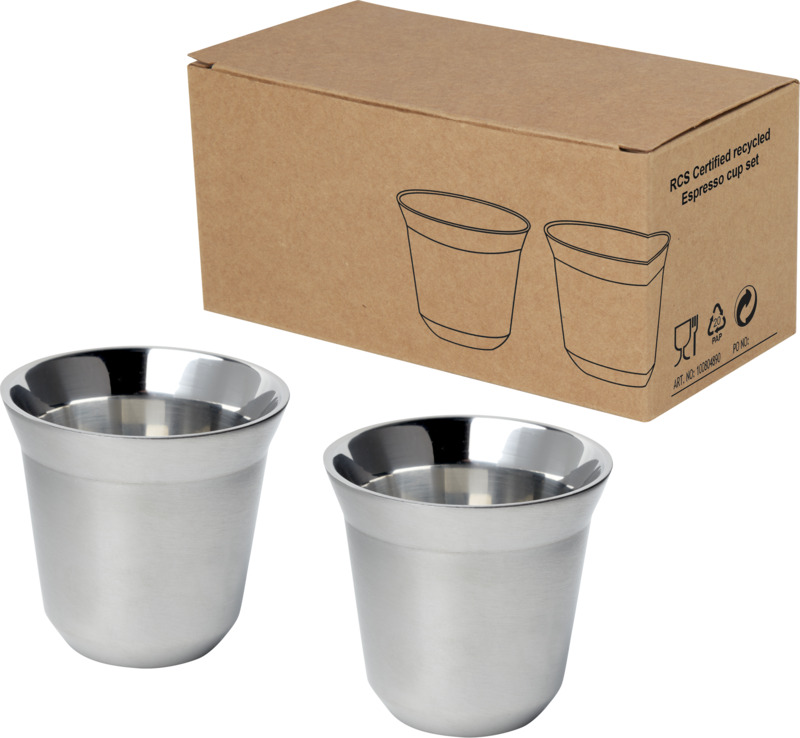 Duo 80 ml RCS-zertifiziertes Espressotassen Set aus Edelstahl – silber