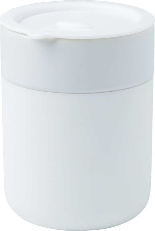 Java 330 ml Keramikbecher mit Silikonhülle und Kunststoffdeckel – weiss