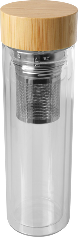 Bailey 400 ml Flasche aus Borosilikatglas mit Infuser und Bambusdeckel – transparent klar