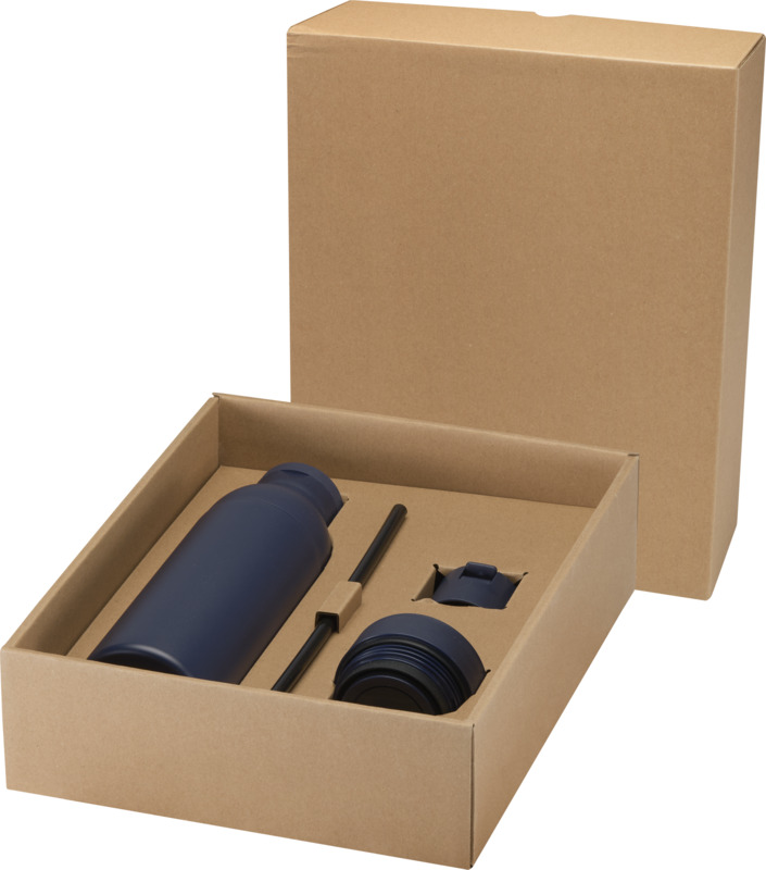 Illuminate 650 ml RCS-zertifizierte doppelwandige Trinkflasche aus recyceltem Edelstahl mit 3-teiligem Deckelset – navy