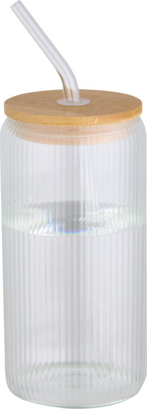 Mirage 500 ml einwandiges Glas aus Borosilikatglas mit Bambusdeckel – transparent