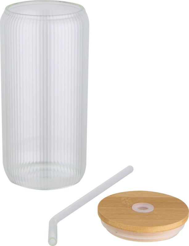 Mirage 500 ml einwandiges Glas aus Borosilikatglas mit Bambusdeckel
