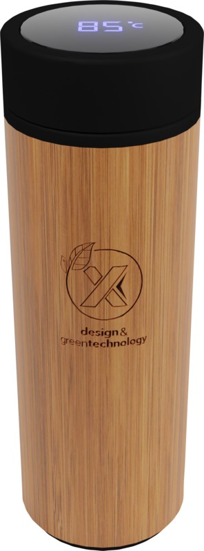 SCX.design D11 500 ml Smart Flasche aus Bambus mit Leuchtlogo – holz