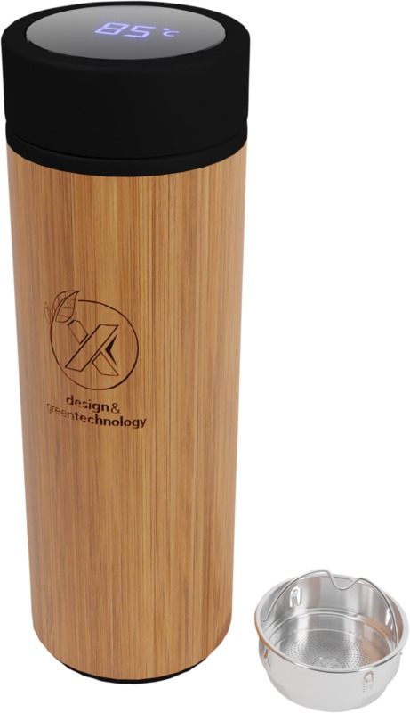 SCX.design D11 500 ml Smart Flasche aus Bambus mit Leuchtlogo
