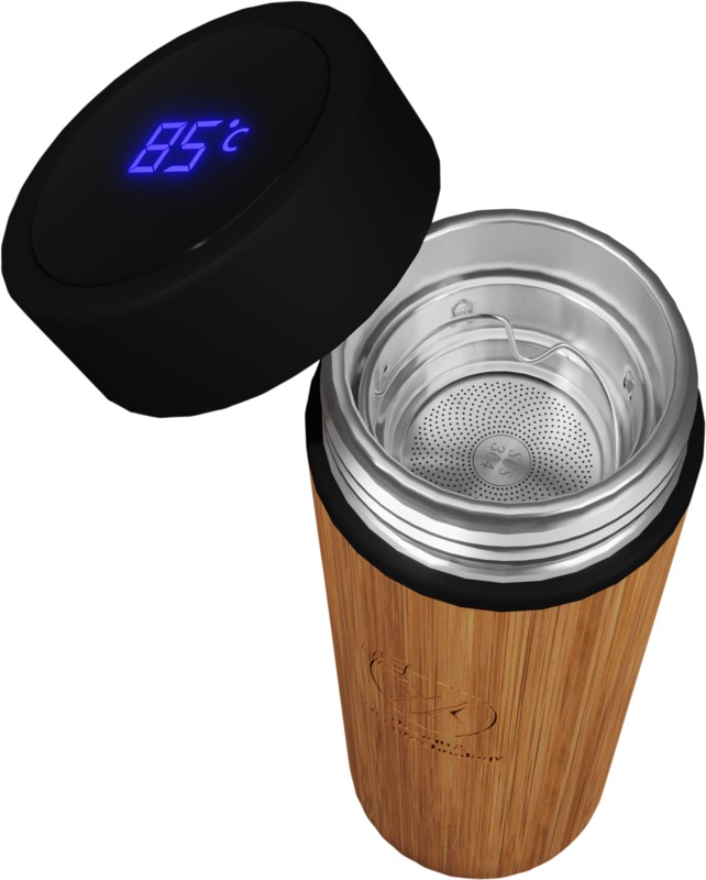 SCX.design D11 500 ml Smart Flasche aus Bambus mit Leuchtlogo